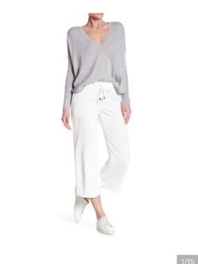 Alice + Olivia Pants - white cropped pull on wide leg